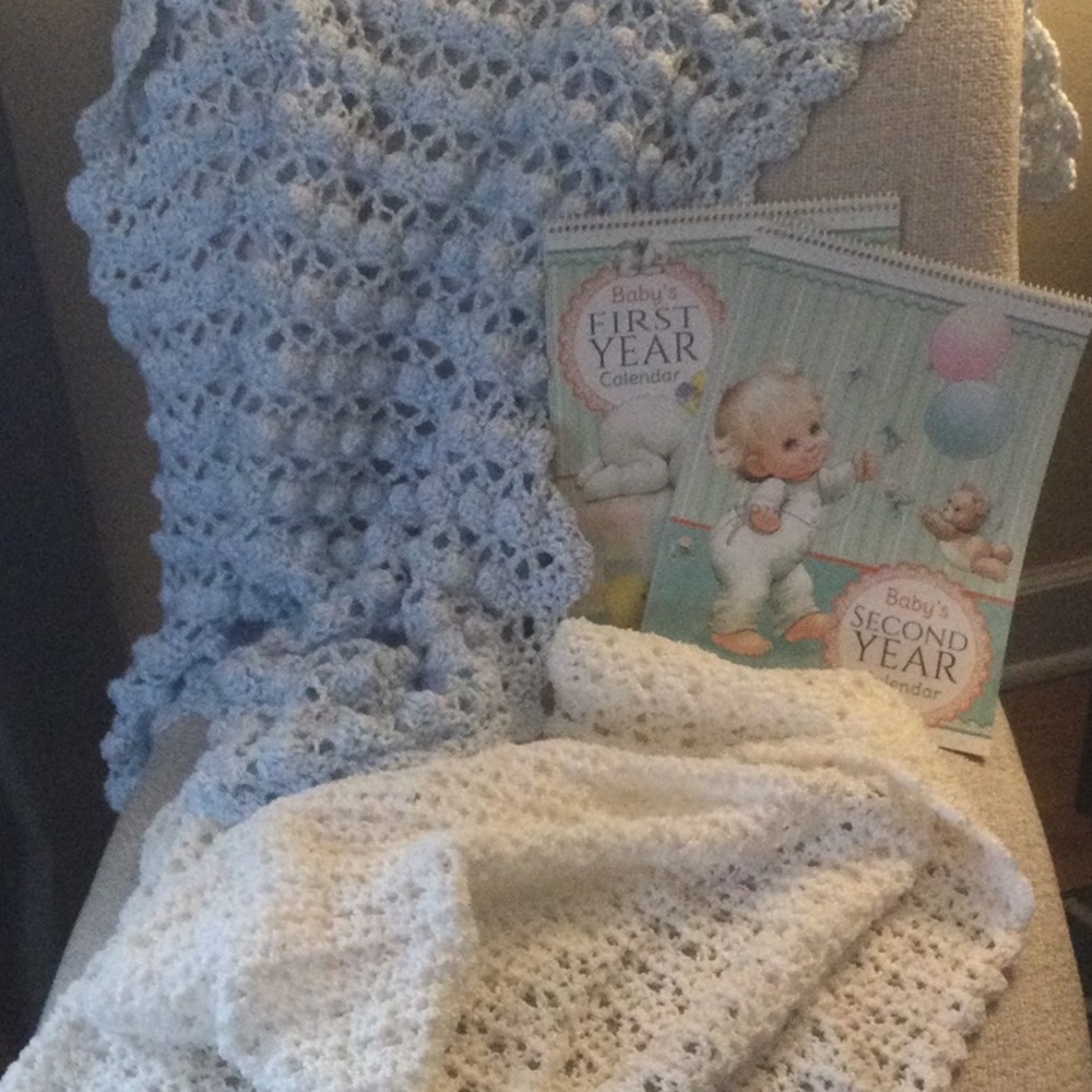 SOLD -SOLD 2 Baby Afghans w/2 milestone calendars.
